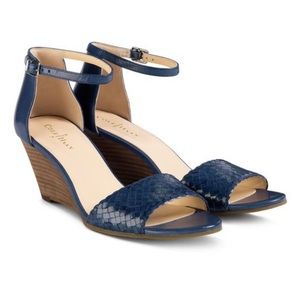 Cole Haan’s Rosalin Weave Wedge Navy Blue Sandals